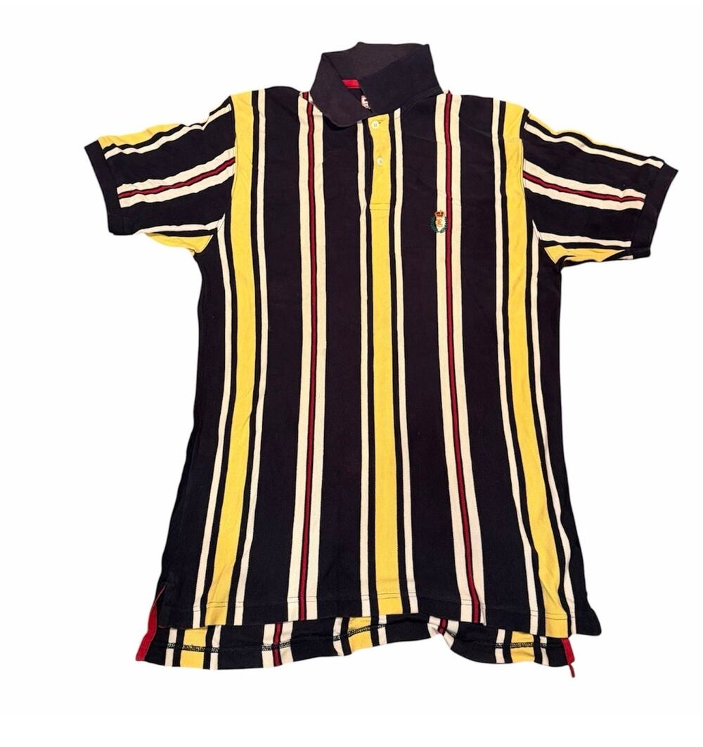 Vintage Chaps Ralph Lauren Polo Shirt Yellow Striped Cotton M 90s Prep